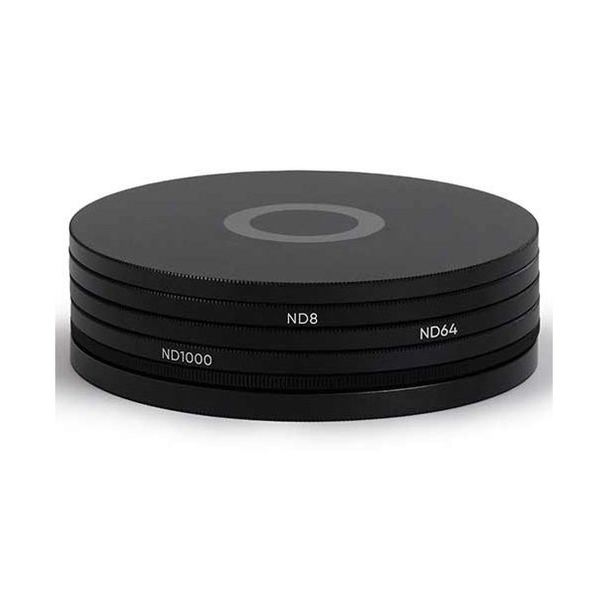 Urth 39mm Magnetic ND Selects Kit (Plus+) (ND8+ND64+ND1000) - Produktansicht eines Sets gestapelter ND-Filter: ND8, ND64, ND1000 in Etui.