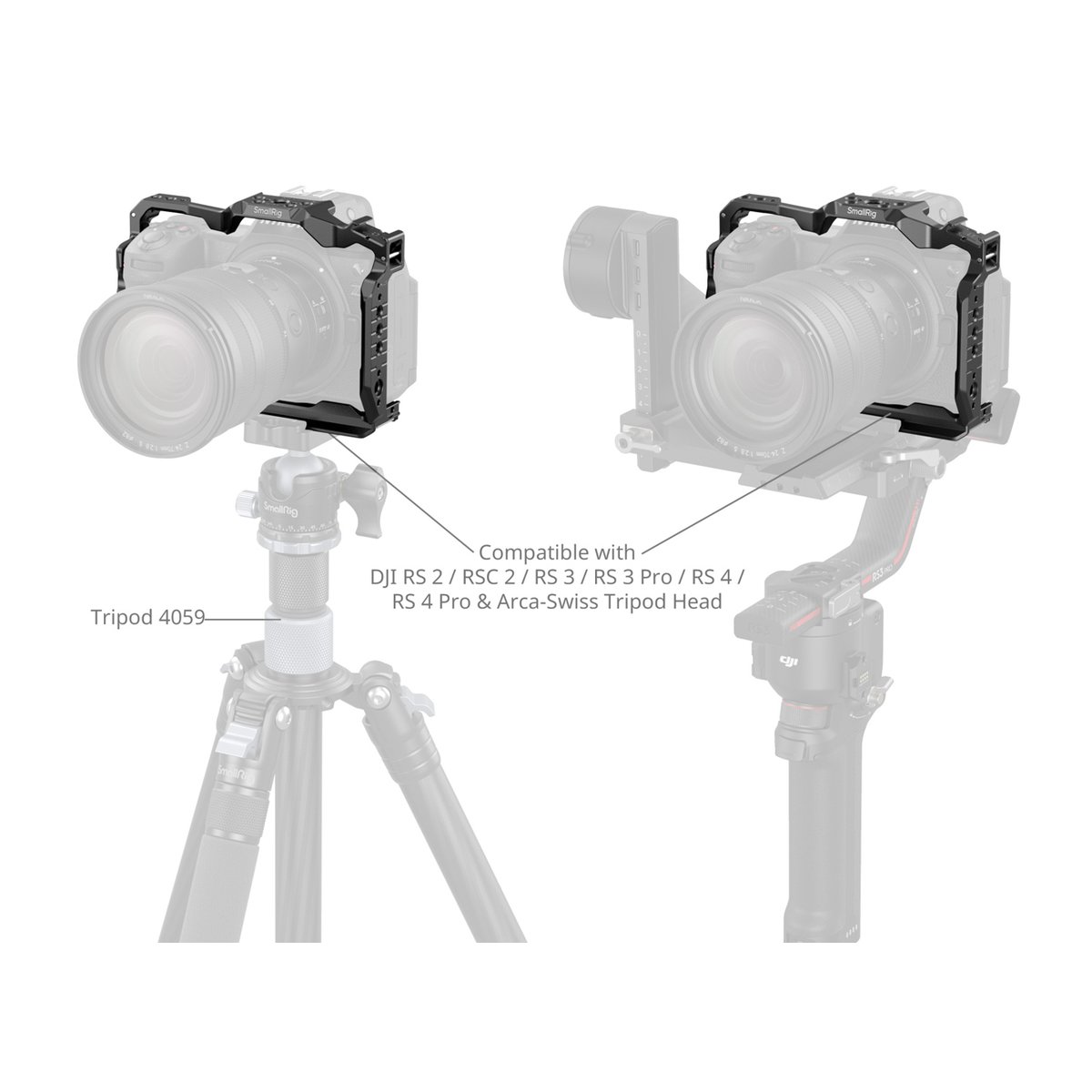 SmallRig 4519 Cage für Nikon Z 6III - Anwendungsbeispiel: Kamera-Cage auf Stativ und Gimbal.