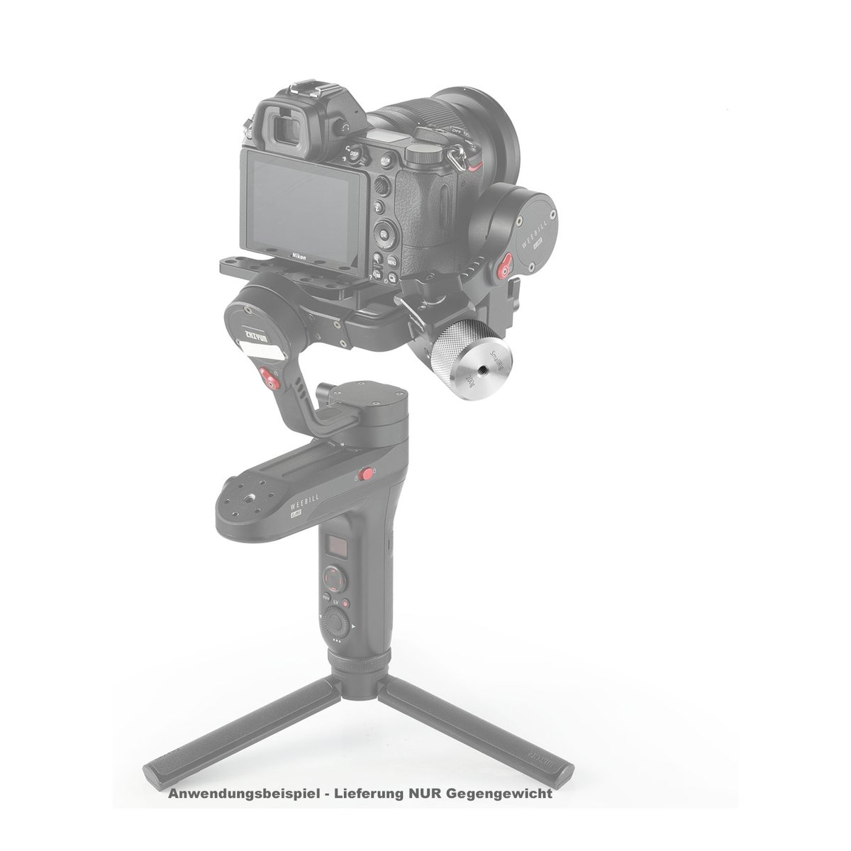 SmallRig 2285 Gegengewicht 200 g für Ronin S und Zhiyun Gimbal 2285 - Anwendungsbeispiel: Silbernes Gegengewicht am Gimbal mit Kamera SmallRig 2285 Gegengewicht 200 g für Ronin S und Zhiyun Gimbal 2285 - Anwendungsbeispiel: Silbernes Gegengewicht am Gimbal mit Kamera