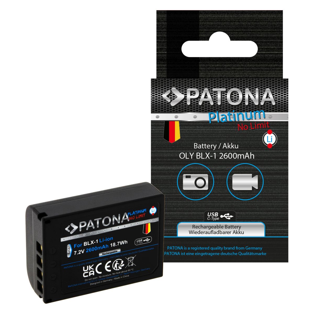 PATONA Platinum Akku mit USB-C Input für Olympus OM-1 OM1 BLX-1 BLX1