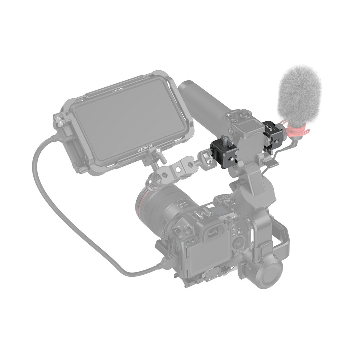 SmallRig 3025 Klammer-Zubehörhalterung für DJI RS 2/RSC 2/RS 3/RS 3 Pro - Anwendungsbeispiel: Kamerarig mit montiertem Atomos Monitor und Mikrofon