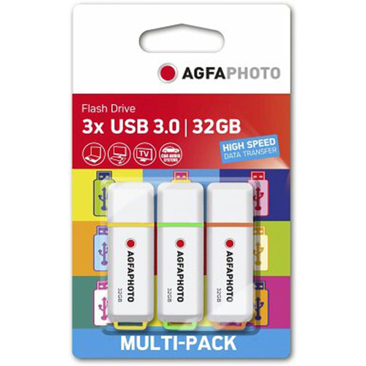 AgfaPhoto USB-Stick 32GB, 3er Pack Color Mix, USB 3.0 Type-A (15/55 MBs)