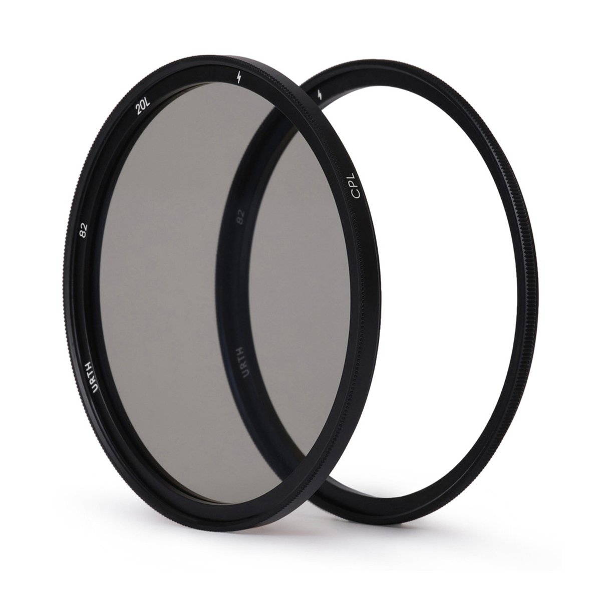 Urth 82mm Magnetic Duet Kit (Plus+) (UV+CPL) - Produktansicht: Zwei Urth 82mm Kamerafilter, ein variabler ND (20L) und ein CPL-Filter, nebeneinander.