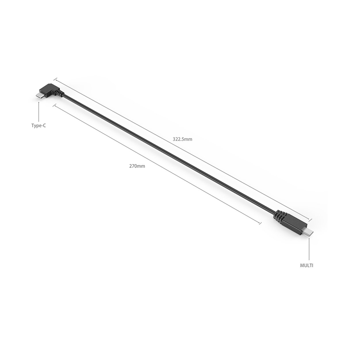SmallRig 2971B Sony Multi-Camera Control Cable (Multi zu Typ-C) - Abmessungen des Kabels mit Typ-C und Multi-Anschluss