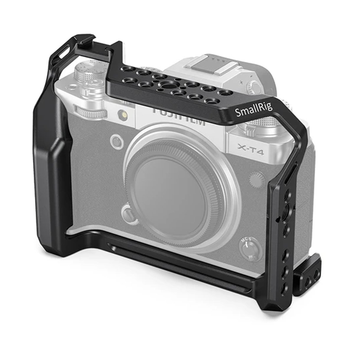 SmallRig 2808 Cage für Fujifilm X-T4 - Anwendungsbeispiel: Schwarzer SmallRig Kamerakäfig auf Fujifilm X-T4 Kamera, von vorne rechts schräg. SmallRig 2808 Cage für Fujifilm X-T4 - Anwendungsbeispiel: Schwarzer SmallRig Kamerakäfig auf Fujifilm X-T4 Kamera, von vorne rechts schräg.