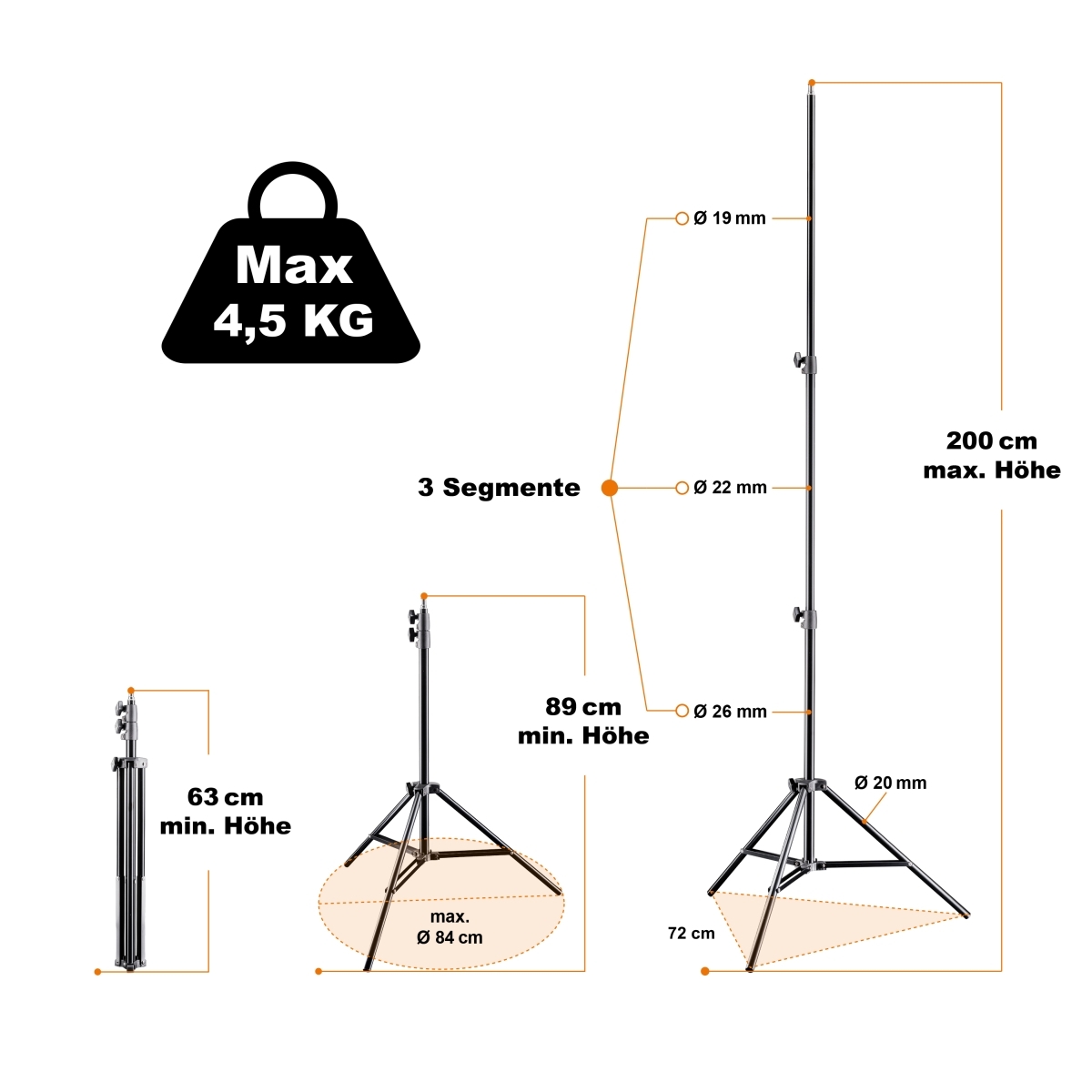 Walimex pro AIR 200 Lampenstativ 200 cm