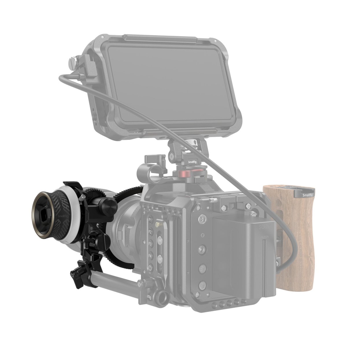 SmallRig 3010C Mini Follow Focus F40 Halterung - Detailansicht Follow Focus System am Objektiv.
