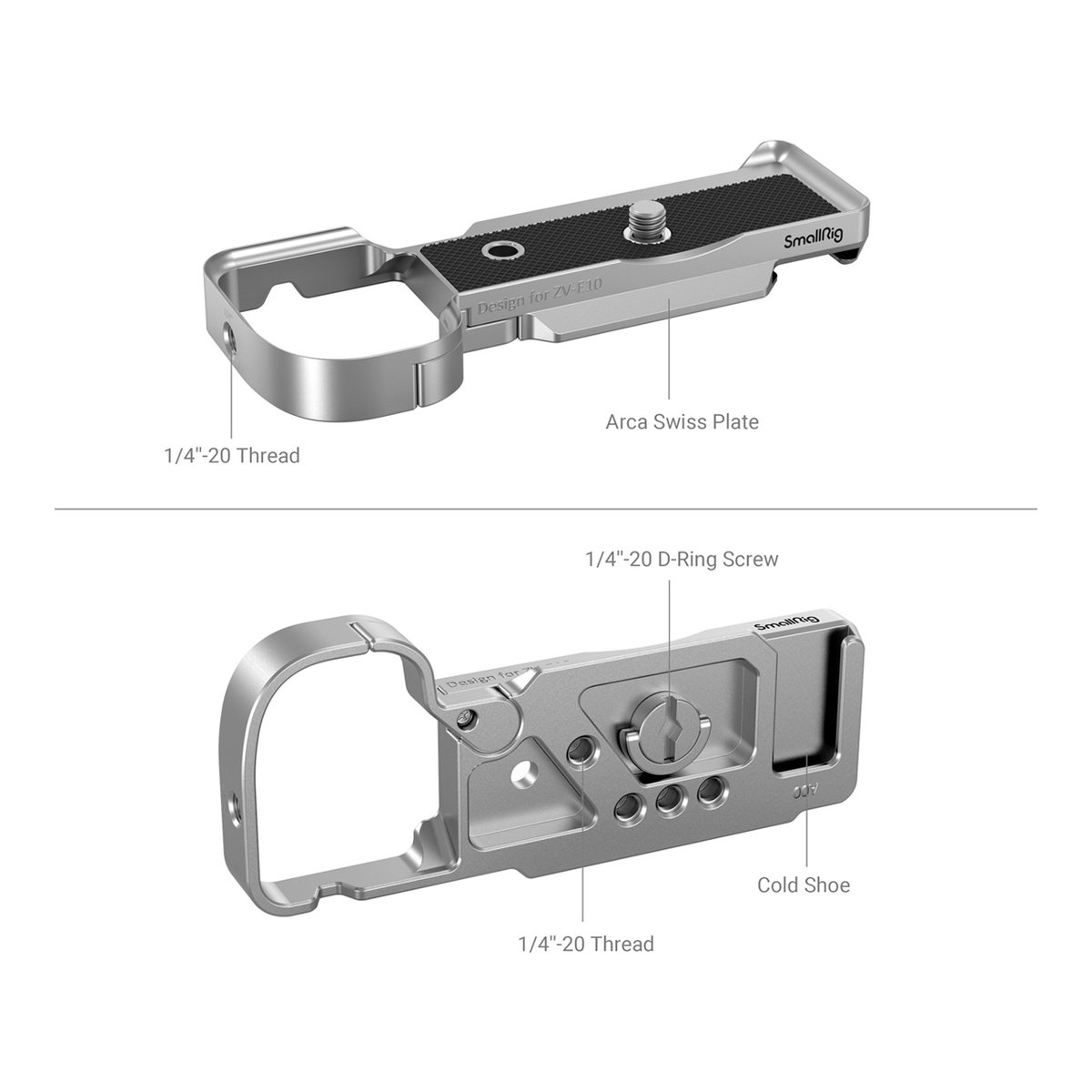 SmallRig 3524 Erweiterungsgriff Sony ZV-E10, silber - Detailansicht mit technischen Merkmalen