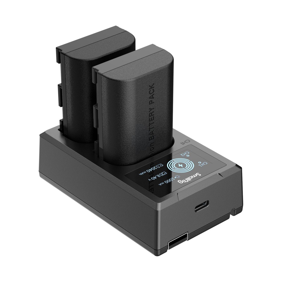 SmallRig 3821 LP-E6NH Kamera-Akku und Ladegerät Kit - SmallRig Dual-Ladegerät mit zwei eingesetzten Li-Ion Akkus und Ladeanzeige.