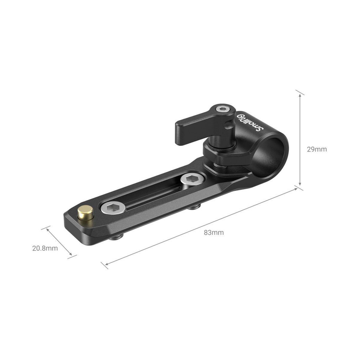 SmallRig 3011 Stangenklemme ( mit Nato Schiene) - Produktansicht: schwarze Halterung mit Dimensionen