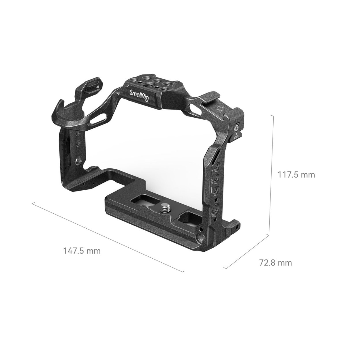 SmallRig 4023 Cage Black Mamba für Panasonic Lumix G9 II, S5 II, S5 IIX - 3D-Ansicht des SmallRig Kamera-Cages mit Abmessungen
