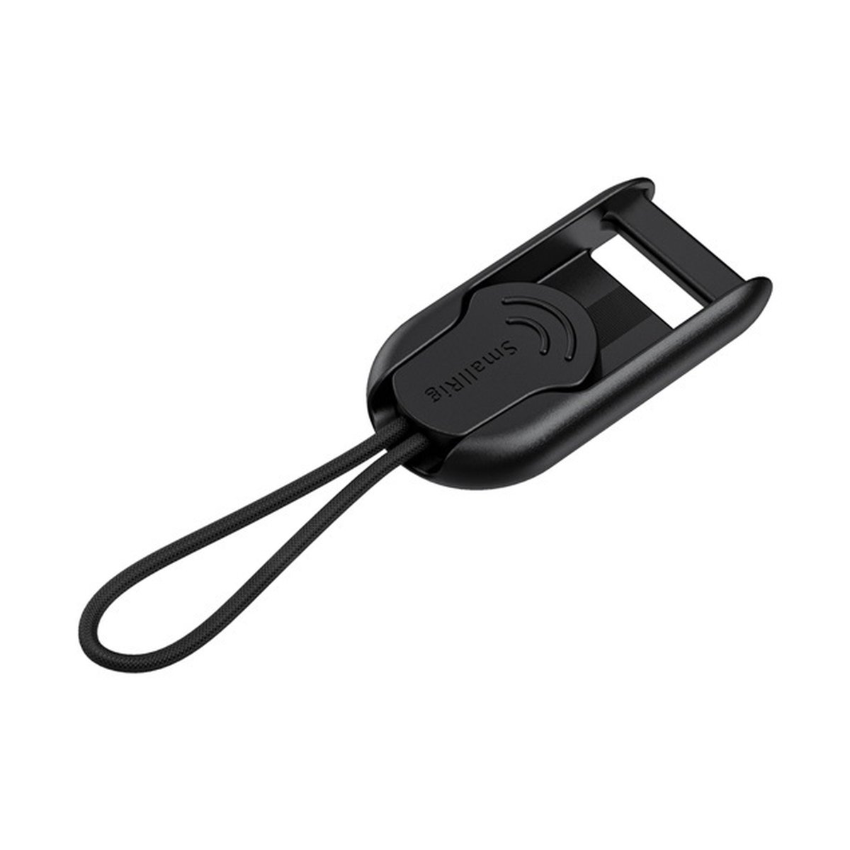 SmallRig PAC2421 Rapid Link Connectors with Base, Befestigungsclip - Schrägansicht des schwarzen SmallRig Handgelenkriemen-Adapters mit Schlaufe