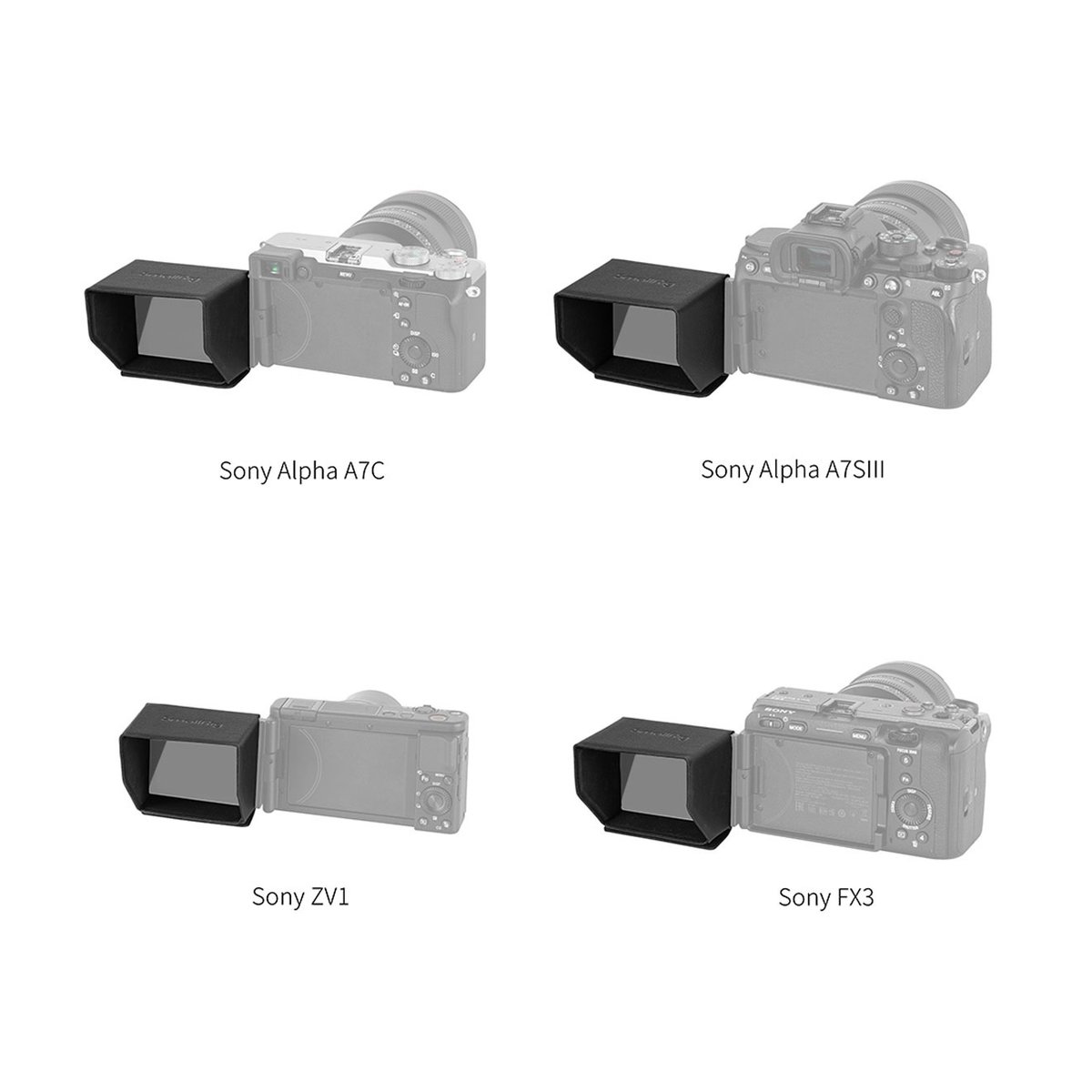 SmallRig 3206 Sonnenblende für SONY Alpha 7 IV/7S III/7C/ZV-1/FX3-Kamera - Anwendungsbeispiel an verschiedenen Sony Kameramodellen