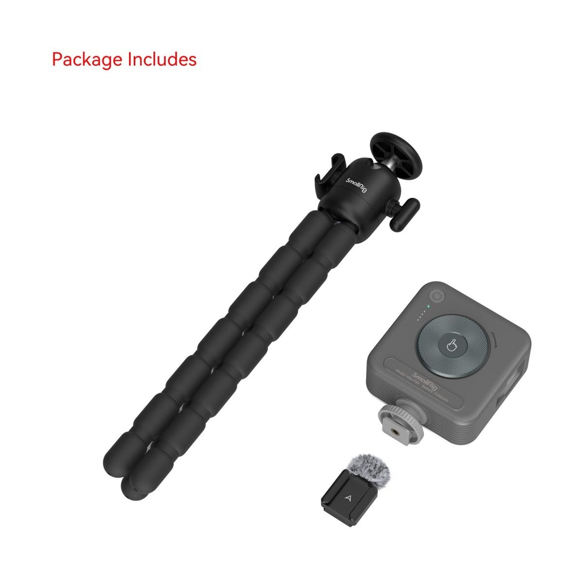 SmallRig 4213 Vlogging-Stativ-Kit für Canon EOS R50 - Lieferumfang: flexibles Stativ, quadratisches LED-Licht und Mikrofon-Aufsatz