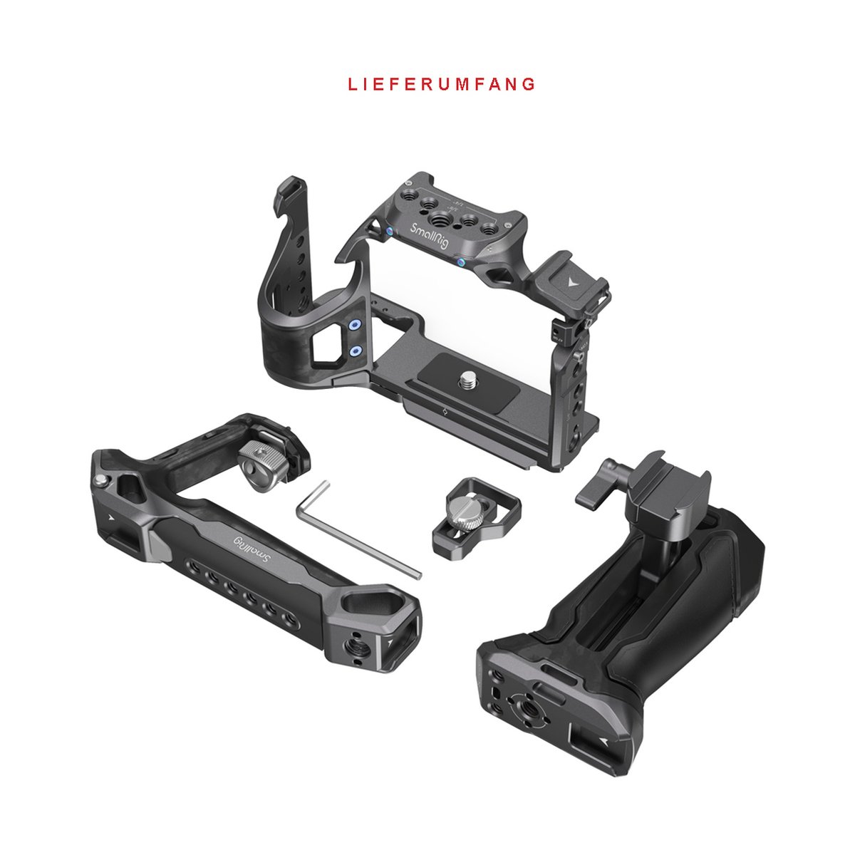SmallRig 3710 Rhinoceros Advanced Cage Kit für Sony Alpha 7R V/IV/7S III - Lieferumfang des Kamera-Käfigs und der Griffe für spiegellose Kameras