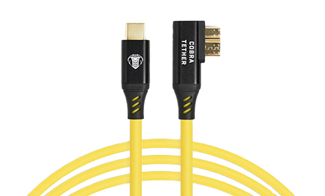 Cobra Tether 5 Meter USB-C zu Micro-USB Kabel – rechtsgewinkelt Gelbes Cobra Tether USB-C zu Micro-USB Kabel mit 5 Meter Länge und gewinkeltem Stecker für sicheres Tethering