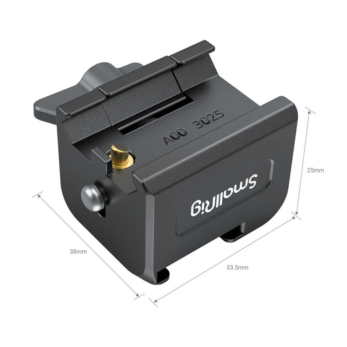 SmallRig 3025 Klammer-Zubehörhalterung für DJI RS 2/RSC 2/RS 3/RS 3 Pro - Produktansicht: SmallRig Cold Shoe Mount A00 3025 mit Bemaßung.