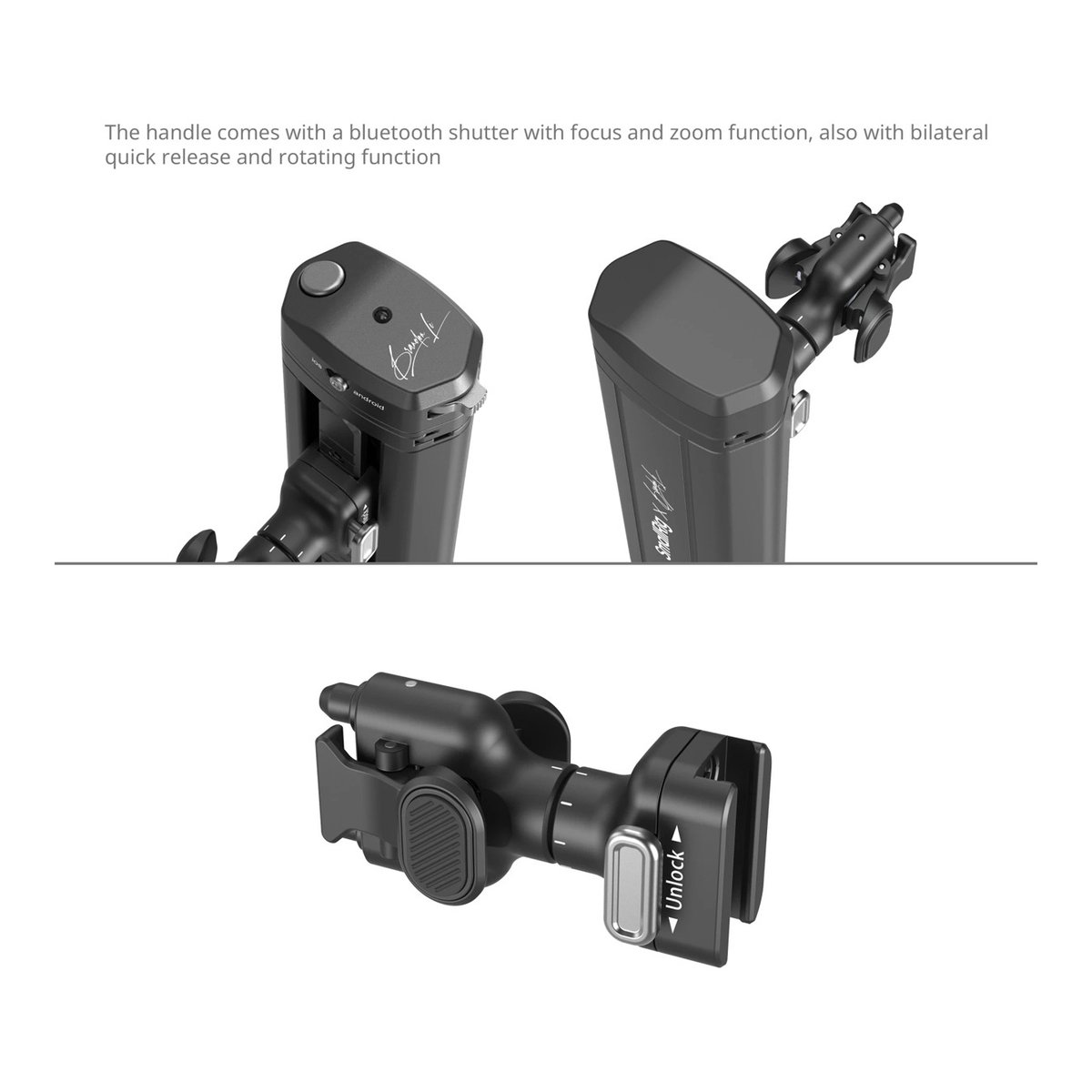 SmallRig 4596 All-In-One Mobile Video Kit Co-Design Edition - Nahaufnahmen des Griffs mit Bluetooth-Auslöser, Dreh- und Entriegelungsfunktion