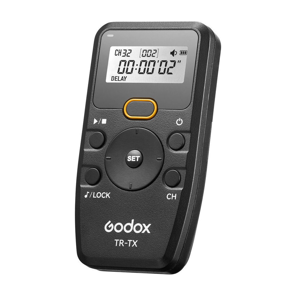 Godox Digital Timer Remote TR-N3 Nikon - Frontansicht Godox TR-TX Funk-Fernauslöser mit Display und Bedienelementen.
