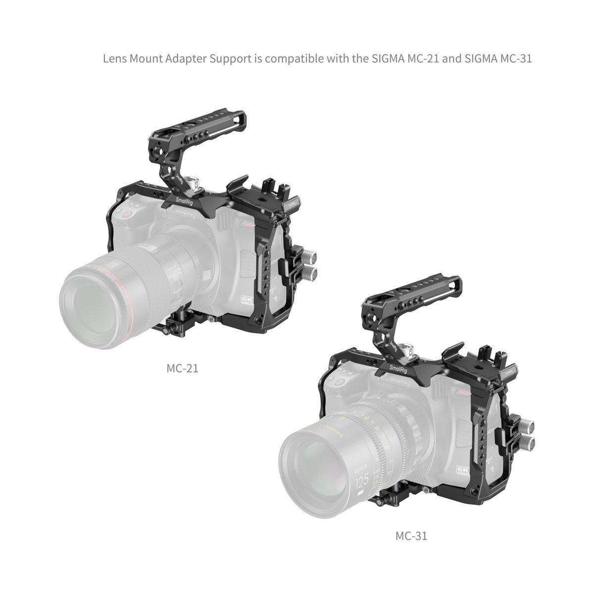 SmallRig 4574 Basic Cage Kit f. BMCC 6K (Vollformat) - Anwendungsbeispiel: Zwei Kamera-Rigs mit SmallRig Cage und Sigma MC-21 & MC-31 Objektivadaptern. SmallRig 4574 Basic Cage Kit f. BMCC 6K (Vollformat) - Anwendungsbeispiel: Zwei Kamera-Rigs mit SmallRig Cage und Sigma MC-21 & MC-31 Objektivadaptern.