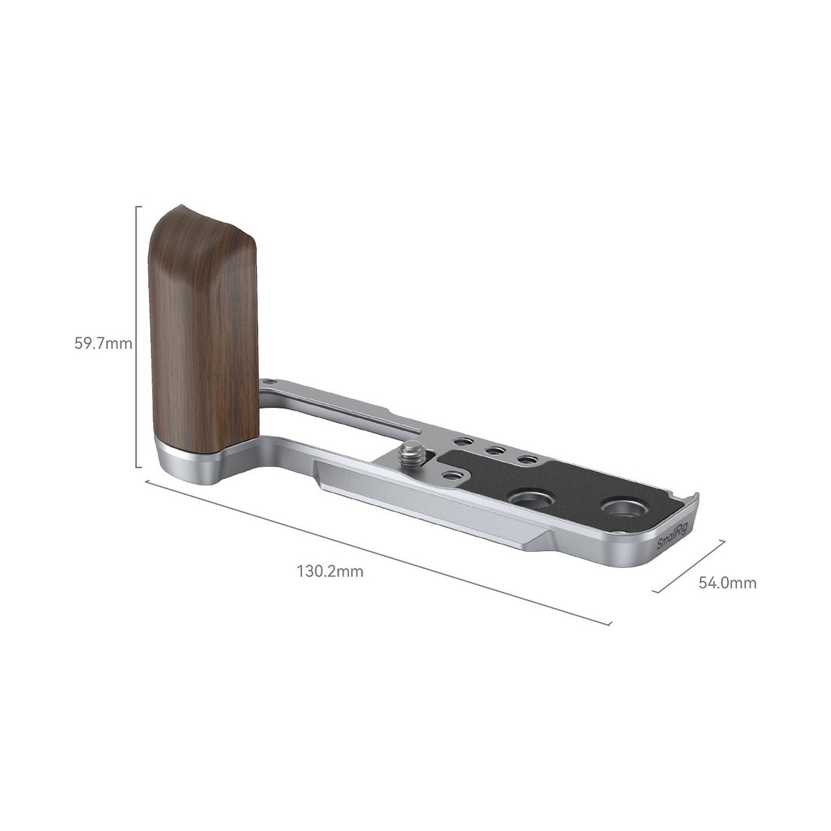 SmallRig 4804 L-förmiger Holzgriff für Fujifilm X100VI und X100V (Sliver) - Abmessungen der silbernen Kameragriffplatte mit braunem Holzgriff
