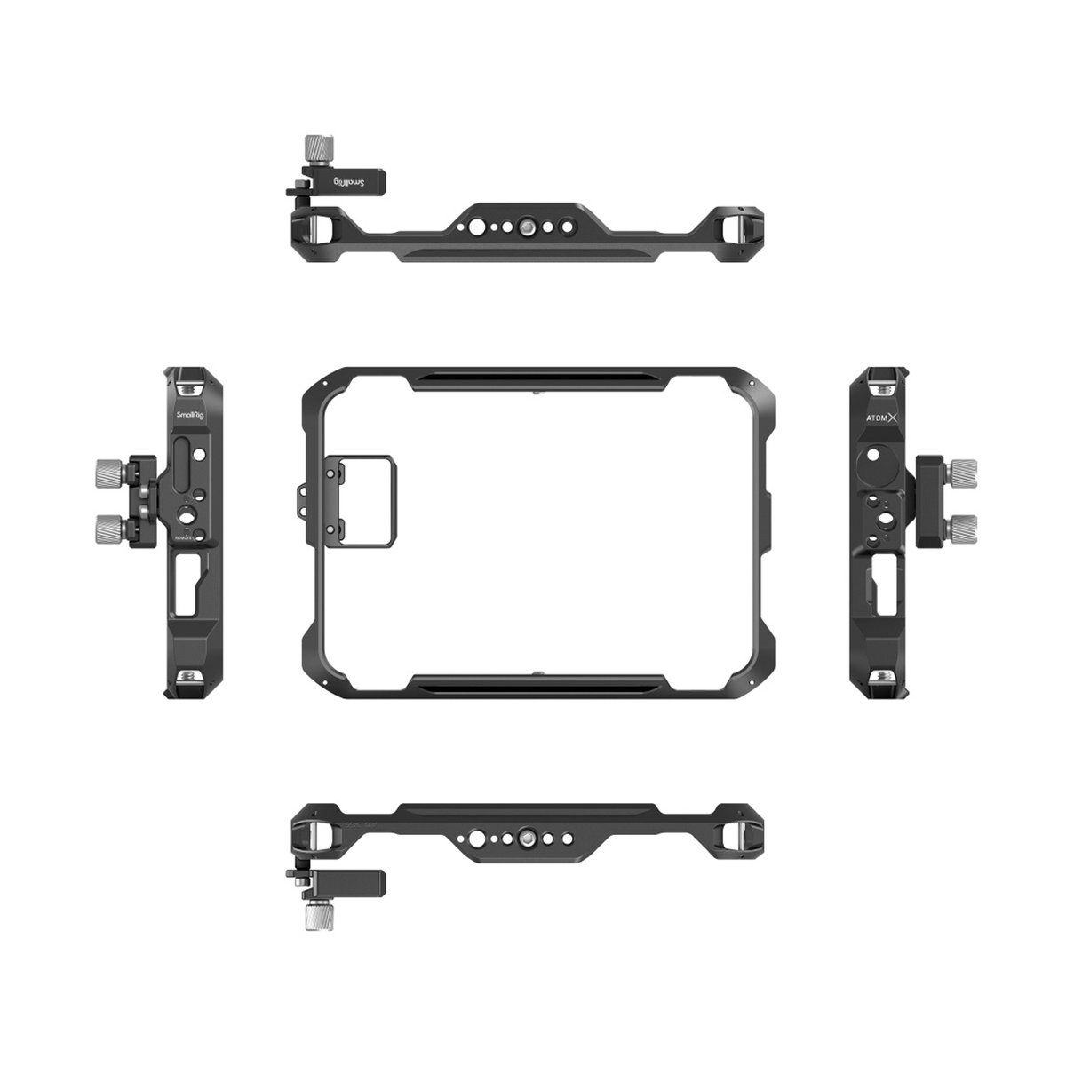 SmallRig 3456 Atomos Shinobi 7 Cage Kit - Lieferumfang des Atomos Ninja V/V+ SmallRig Monitor Cages, alle Einzelteile übersichtlich dargestellt.