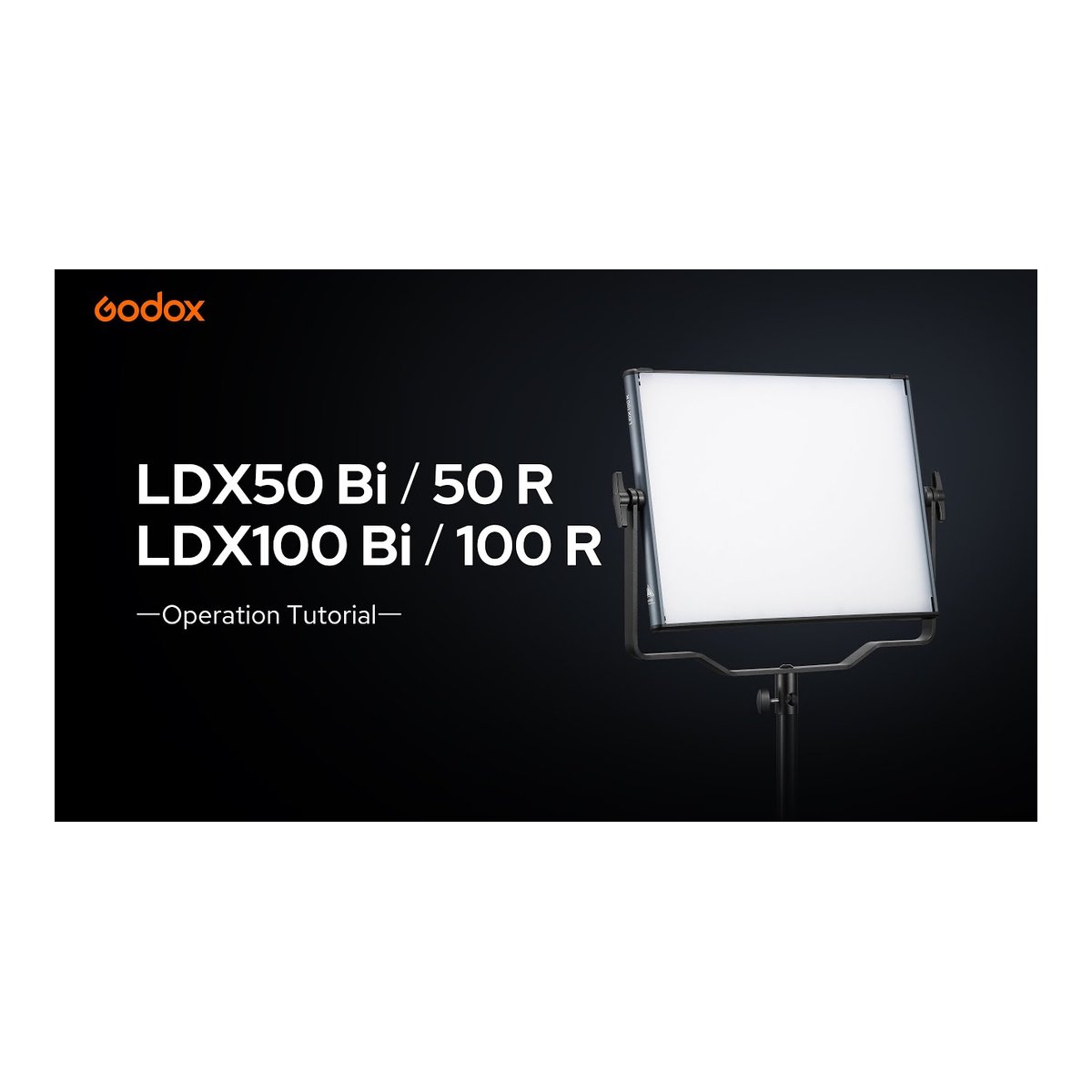 Godox LDX100R Panel Light RGBWW - Tutorial-Titelbild für Godox LDX LED-Panel-Leuchten, zeigt ein leuchtendes LED-Panel auf Ständer.