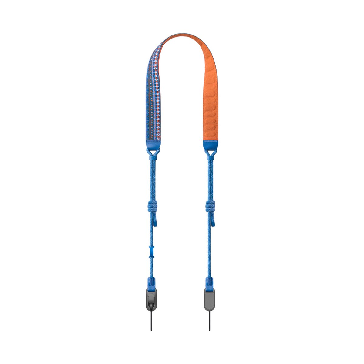 PGYTECH Camera Shoulder Strap Air (Bohemian) L - Vollansicht Kameragurt mit blauem Muster und orangefarbener Textur