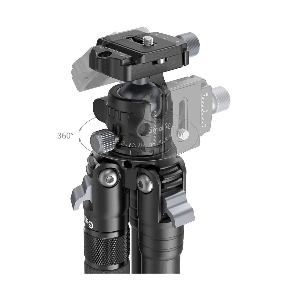 SmallRig 4060 Carbon-Stativ mit Mittelsäule AP-10 - Detailansicht Stativkopf mit 360°-Dreh- und Neigefunktion