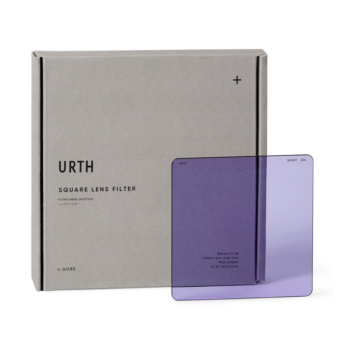Urth 100 x 100mm Neutral Night Filter (Plus+) - Lieferumfang: Urth Night 20L quadratischer Lila Objektivfilter und zugehörige graue Produktverpackung.