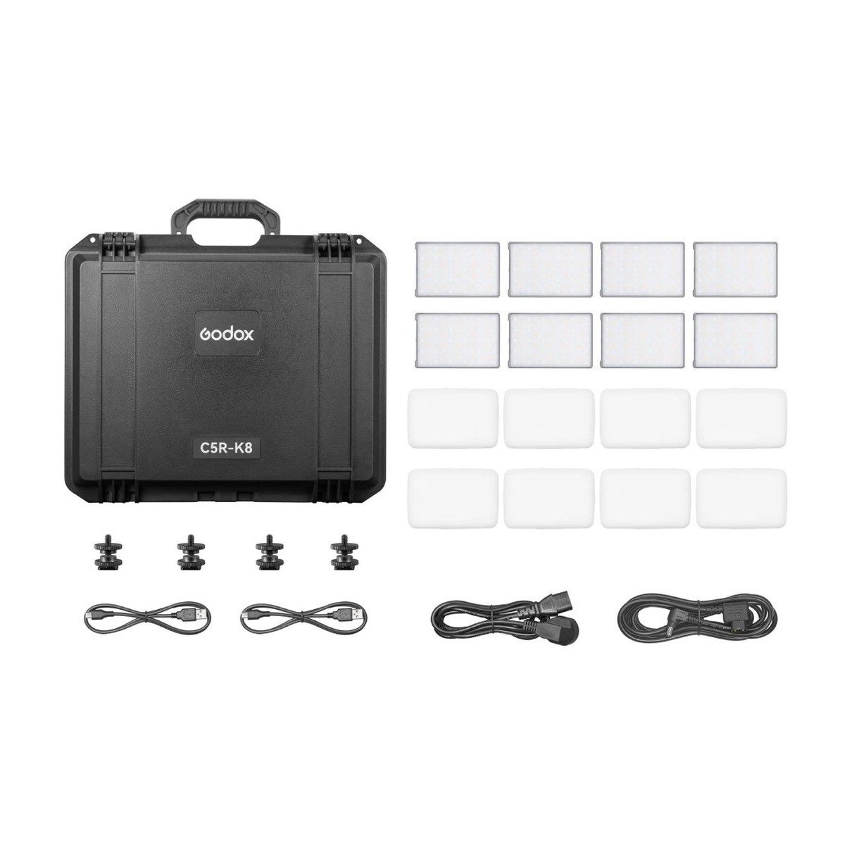 Godox C5R-K8 Mobile RGB LED 8 Light Kit with Charging Case - Lieferumfang