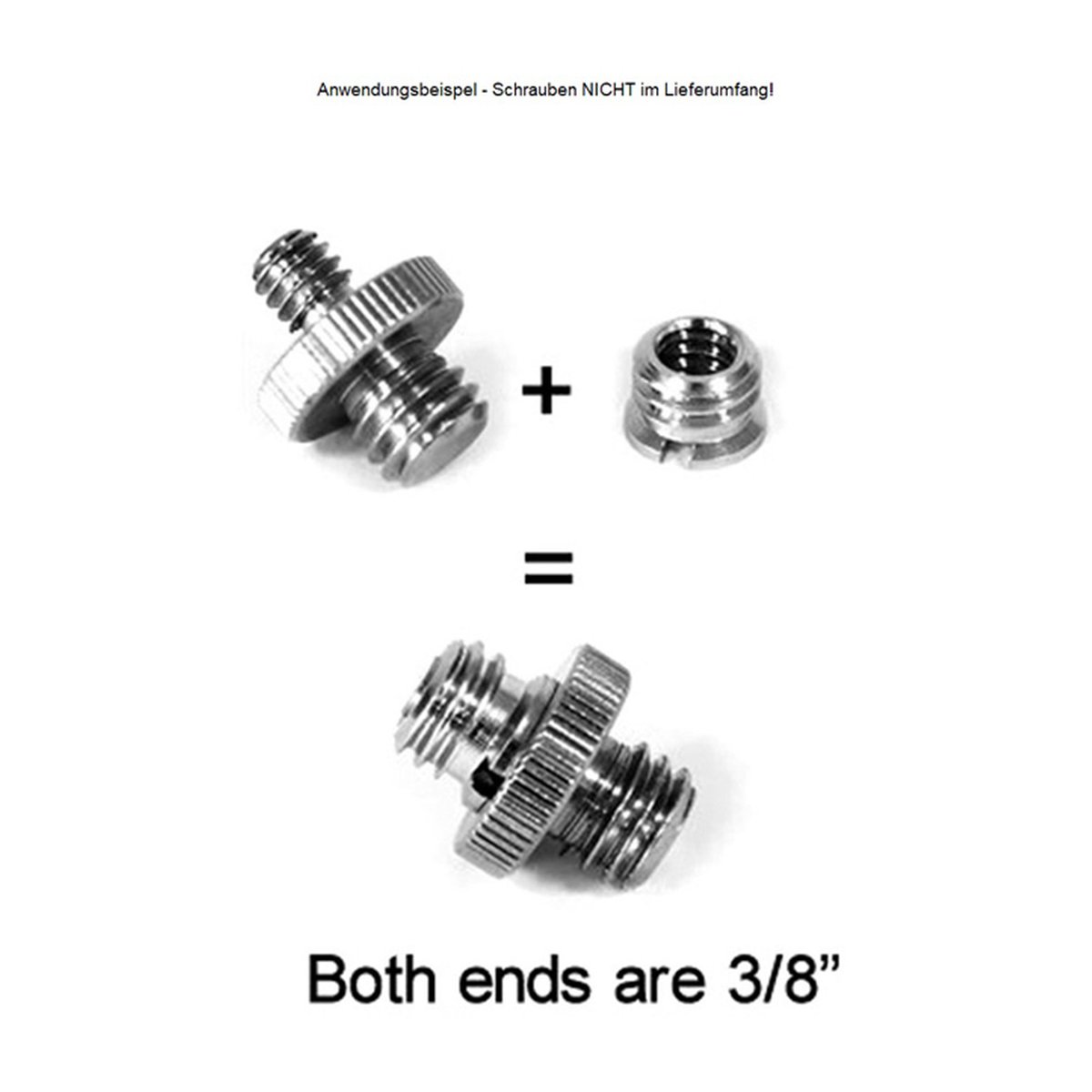SmallRig 1610 Schraubenadapter 1/4" auf 3,8" (VE=5 Stück) - Aufbau des 3/8 Zoll Adapters: Zwei Komponenten formen einen Adapter mit beidseitigem 3/8 Zoll Gewinde.