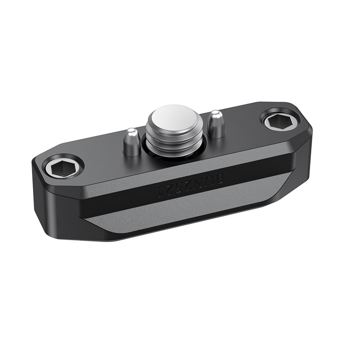 SmallRig 2521B NATO-Schiene mit Arri Locating - Vollansicht einer schwarzen Montageplatte mit silbernem Rändelrad und Sechskant-Befestigungslöchern.