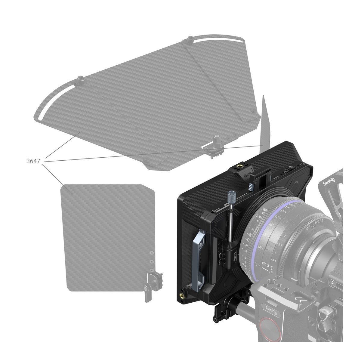 SmallRig 3645 modulare Matte Box (multifunktional, Ø 95 mm) VND Kit - Teileansicht: SmallRig Matte Box mit abnehmbaren Carbon-Sonnenschutzklappen