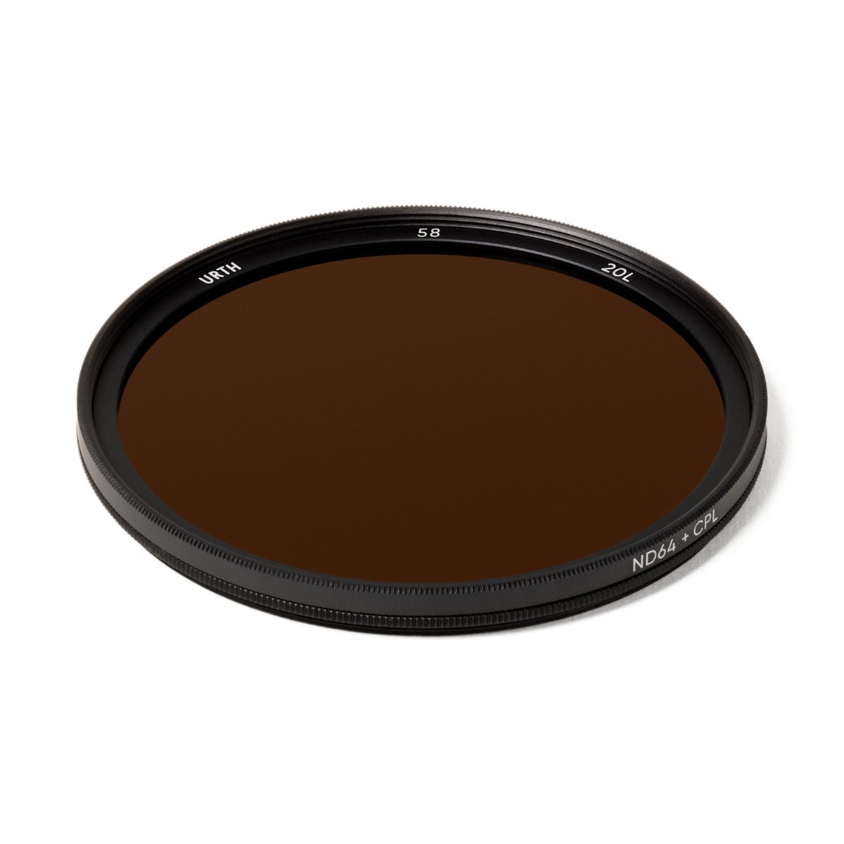 Urth 58mm Circular Polarizing (CPL) + ND64 Lens Filter (Plus+) - Urth ND64 + CPL 58mm Kamerafilter mit braunem Glas, Draufsicht