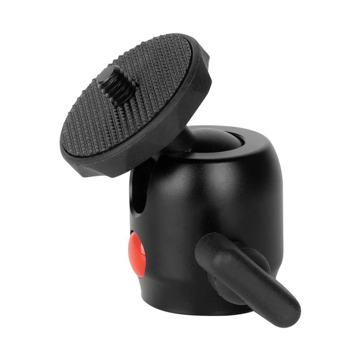 SmallRig3992 Encore DT-30 Tischhalterung mit Haltearm - Seitenansicht Mini-Kugelkopf mit Gewindeplatte, rotem Knopf und Feststellgriff.