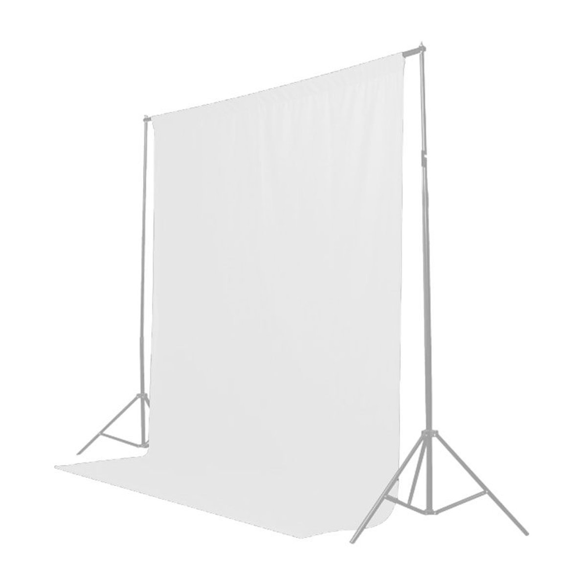 Caruba Hintergrundfolie 3x6m Weiss - Komplettansicht des weißen Fotohintergrunds auf Stativsystem.