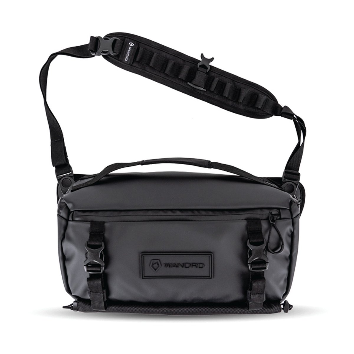 WANDRD ROGUE Sling 9L Black - Frontansicht einer schwarzen WANDRD Umhängetasche mit Tragegriff und Schultergurt.