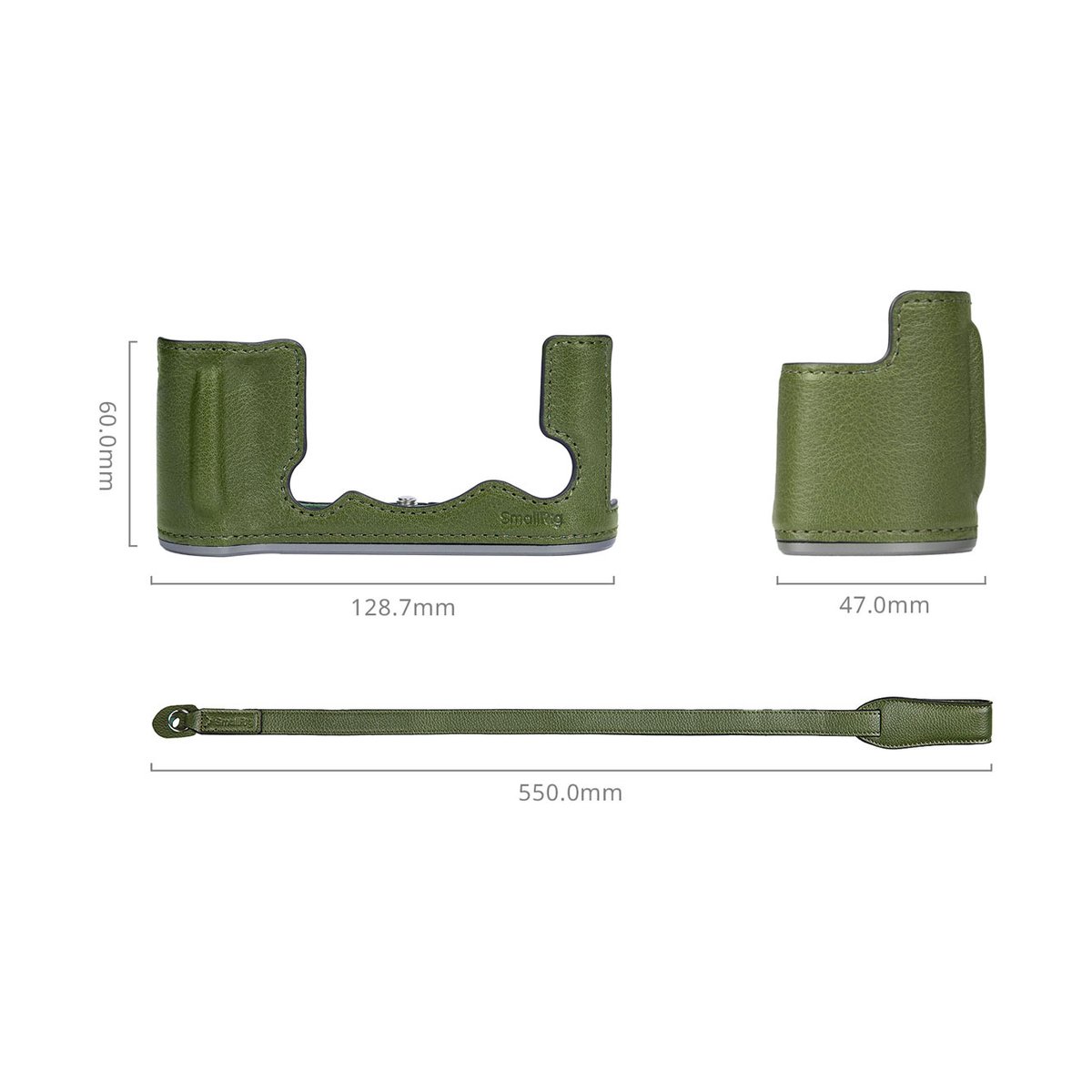SmallRig 4711 Leather Half Case Kit für Fujifilm X-T50 green - Abmessungen der Kamerahülle und des Gurtes