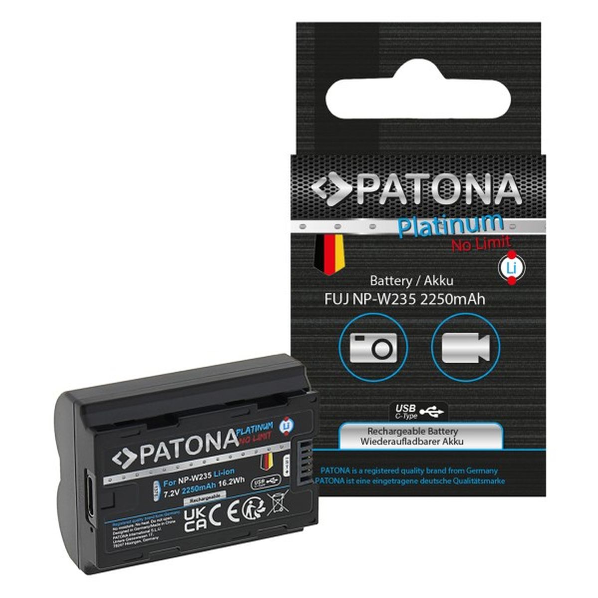 Patona Platinum Akku mit USB-C Input für Fuji FinePix NP-W235 XT-4 XT4