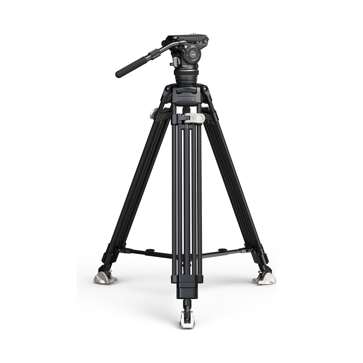 SmallRig 4463 Heavy-Duty Carbon Fiber Tripod Kit AD-120 - Vollansicht eines schwarzen professionellen Videostativs mit Fluidkopf.