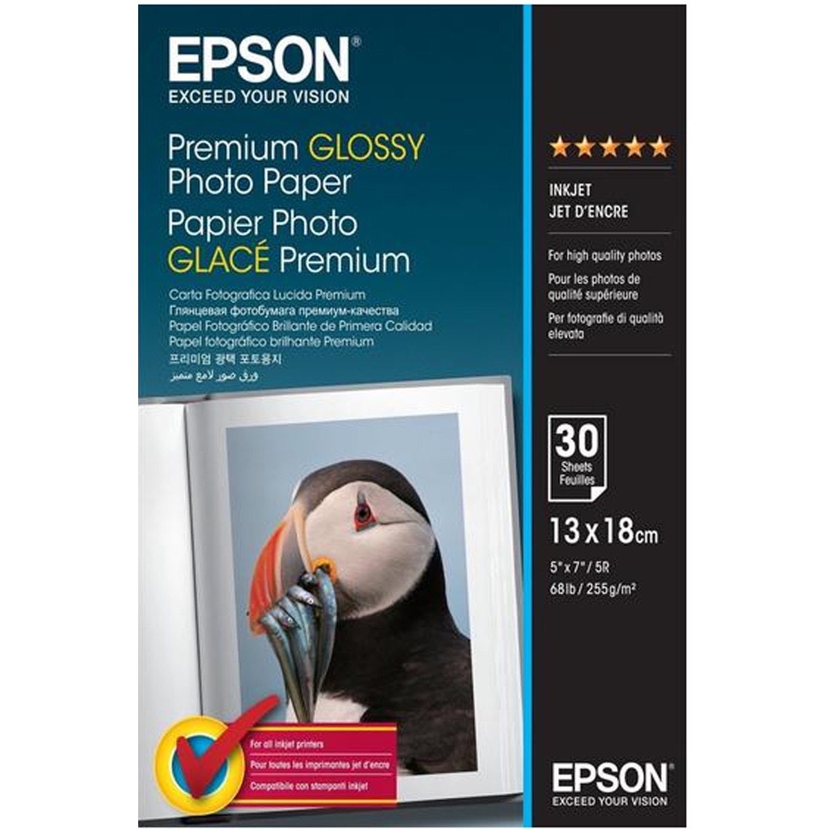 Epson Premium Glossy Photo Papier 13x18, 30 Blatt 255g/m²