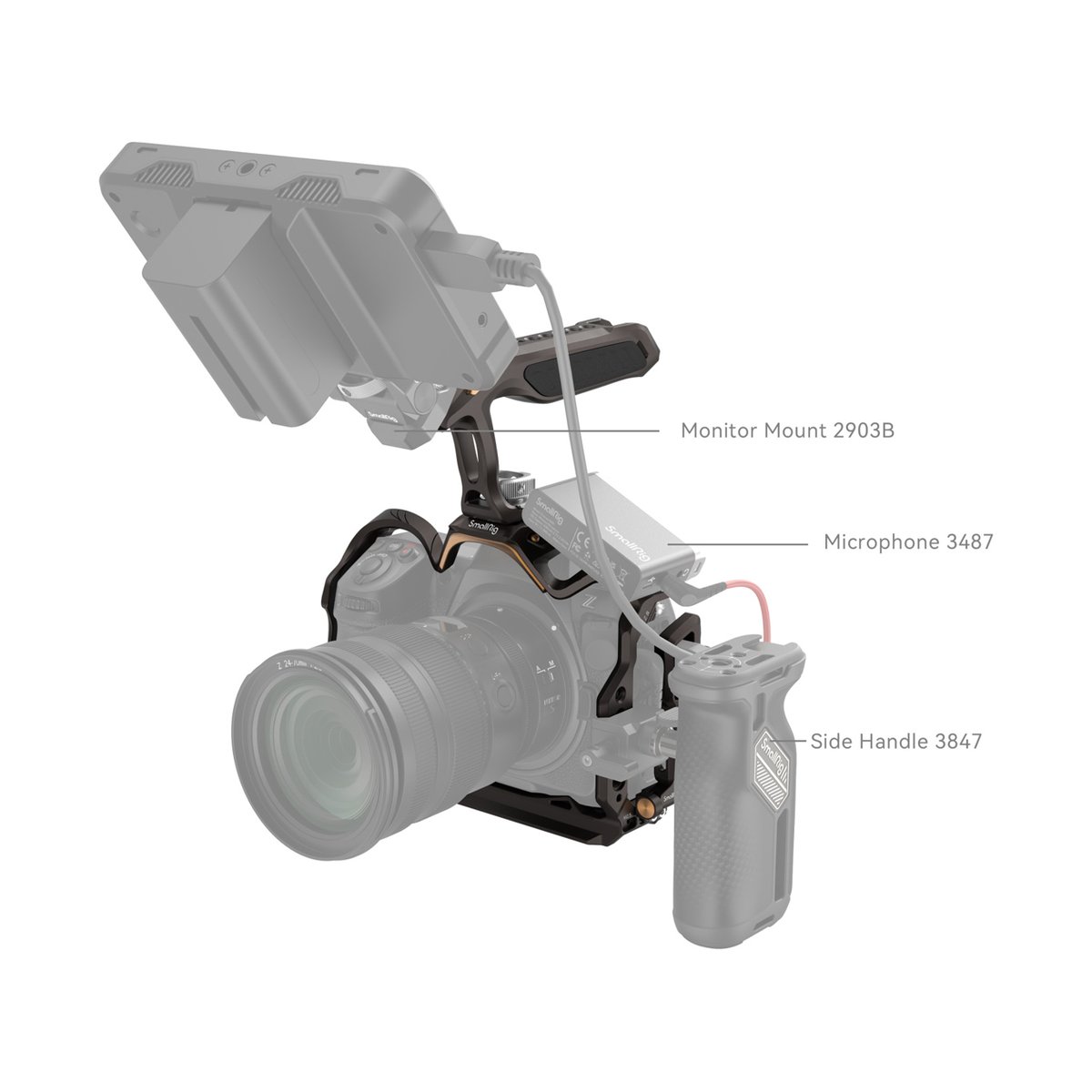 SmallRig 4317 Night Eagle Cage Kit für Nikon Z8 - Anwendungsbeispiel: SmallRig Kamera-Rig mit Monitorhalterung, Mikrofon und Seitenhandgriff. SmallRig 4317 Night Eagle Cage Kit für Nikon Z8 - Anwendungsbeispiel: SmallRig Kamera-Rig mit Monitorhalterung, Mikrofon und Seitenhandgriff.