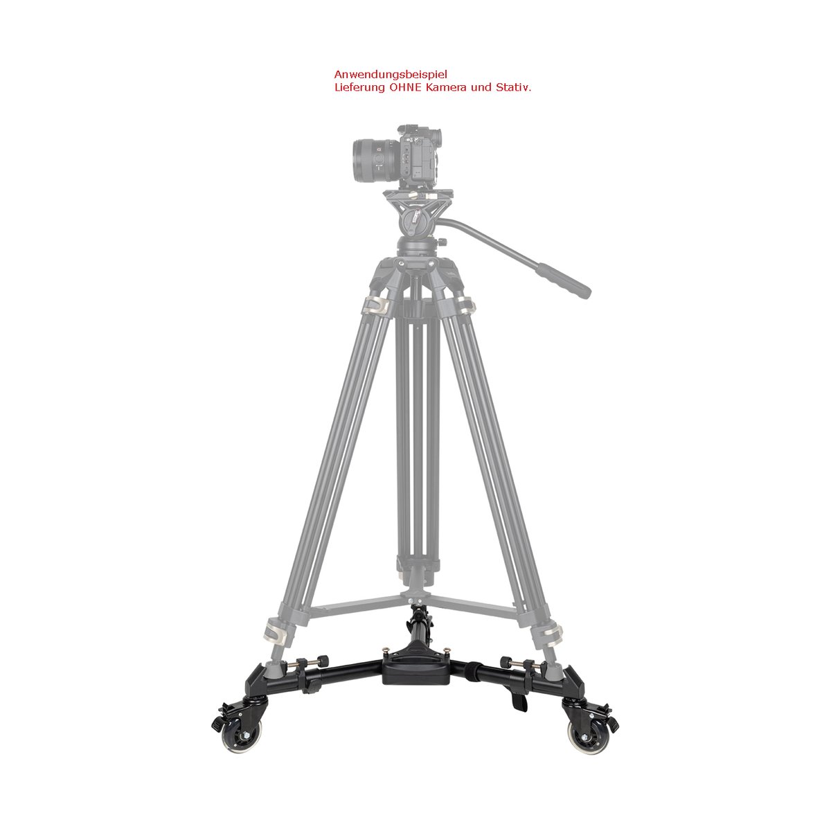 SmallRig 3986 Universal Tripod Dolly - Anwendungsbeispiel: Stativ-Dolly mit Rollen montiert an einem Stativ (ohne Kamera/Stativ)