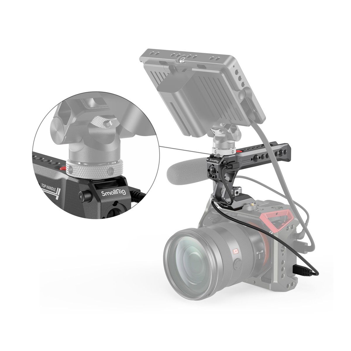 SmallRig 3322 Nato Top Handle with Record Start/Stop Remote Trigger - Detailansicht: SmallRig Top-Handle Befestigungspunkt am Kamerakäfig