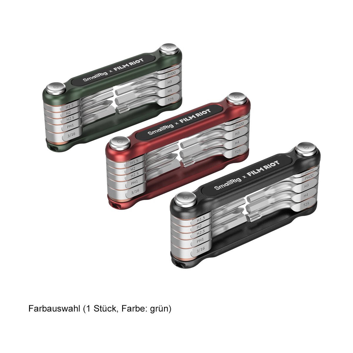 SmallRig x FILM RIOT 4814 10-in-1 Green Folding Wrench Set (Multiple Angle Pos.) - Variantenansicht: SmallRig Multi-Tool in Grün, Rot und Schwarz