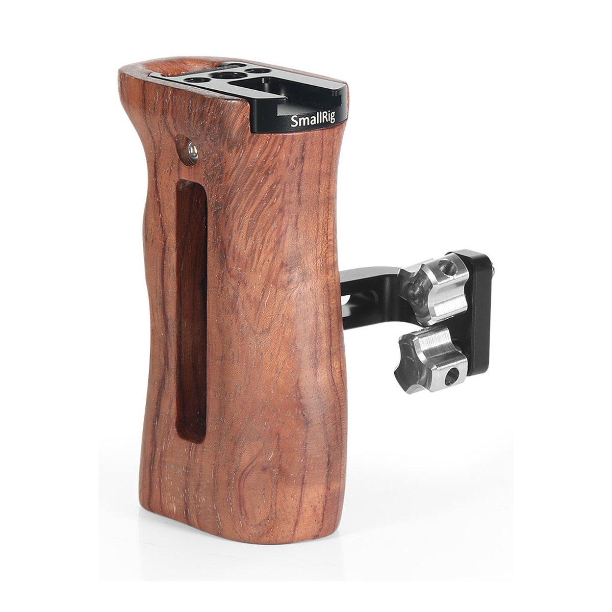 SmallRig 2093 Universeller Holzgriff justierbar - Seitenansicht des SmallRig Holz-Seitengriffs mit Montageadapter