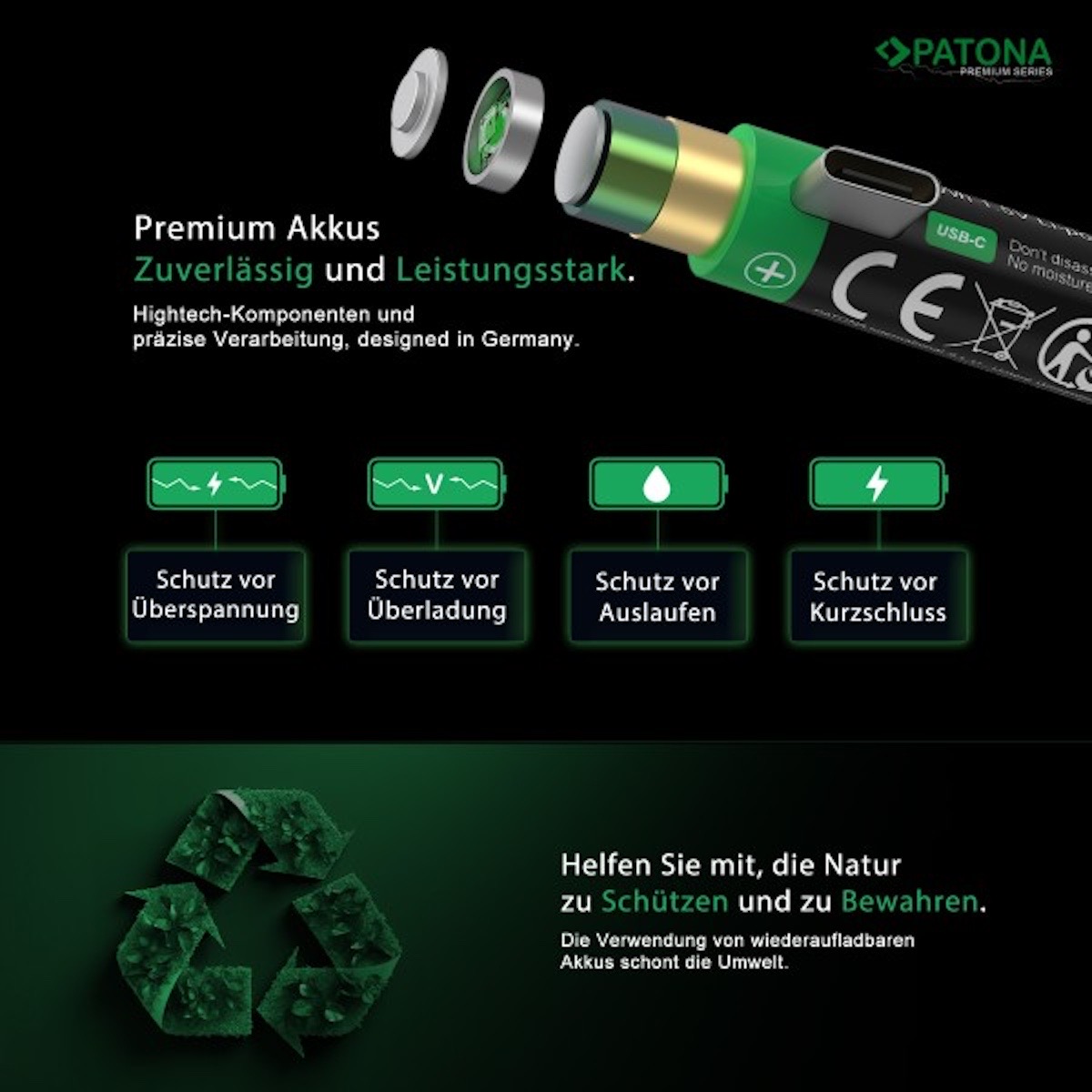 Patona Premium USB-C 4x AA Mignon Akkus 3000 mWh