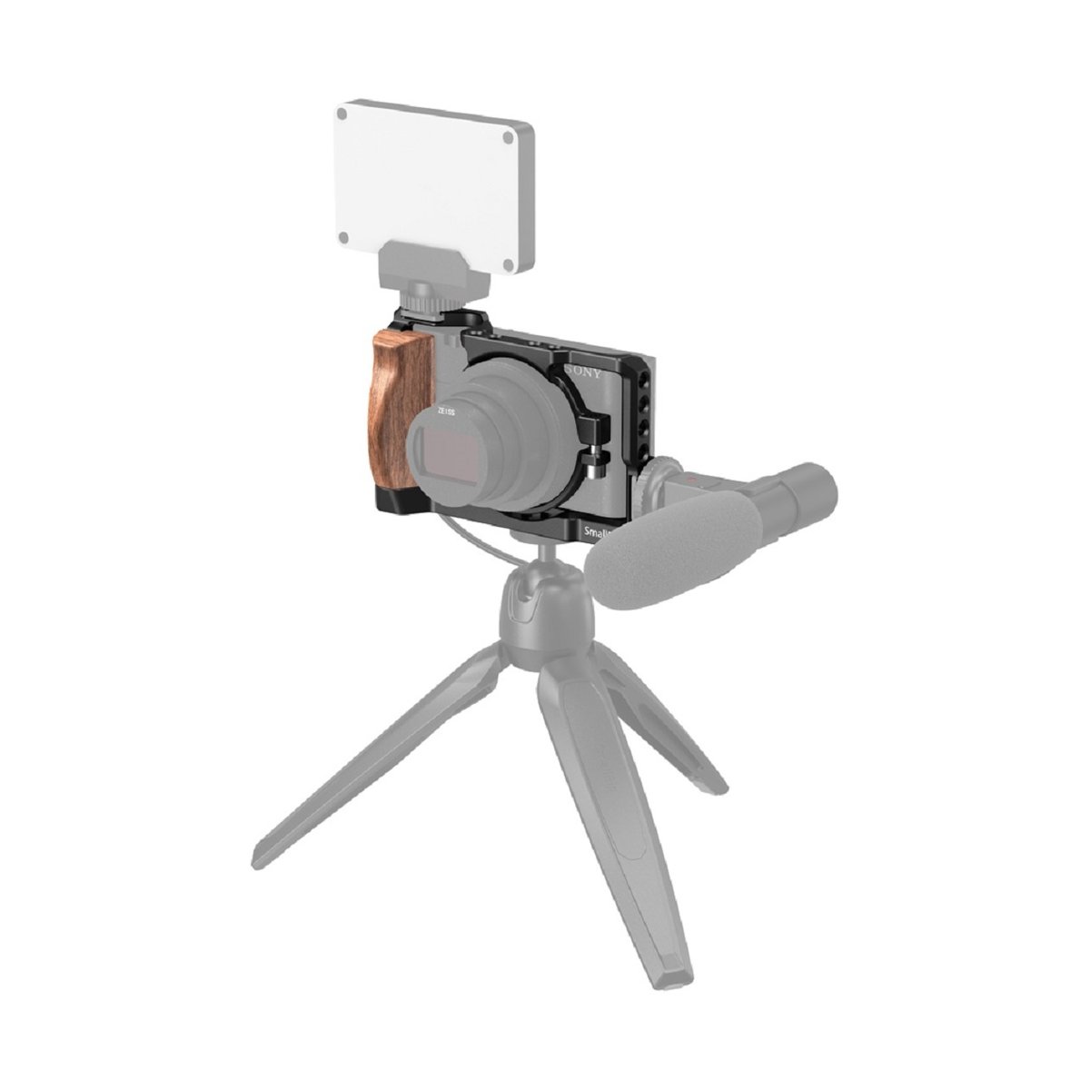 SmallRig 2434 Cage für Sony RX100 VI/VII - Anwendungsbeispiel: Kamera-Vlogging-Setup mit Cage, Licht, Mikrofon und Stativ