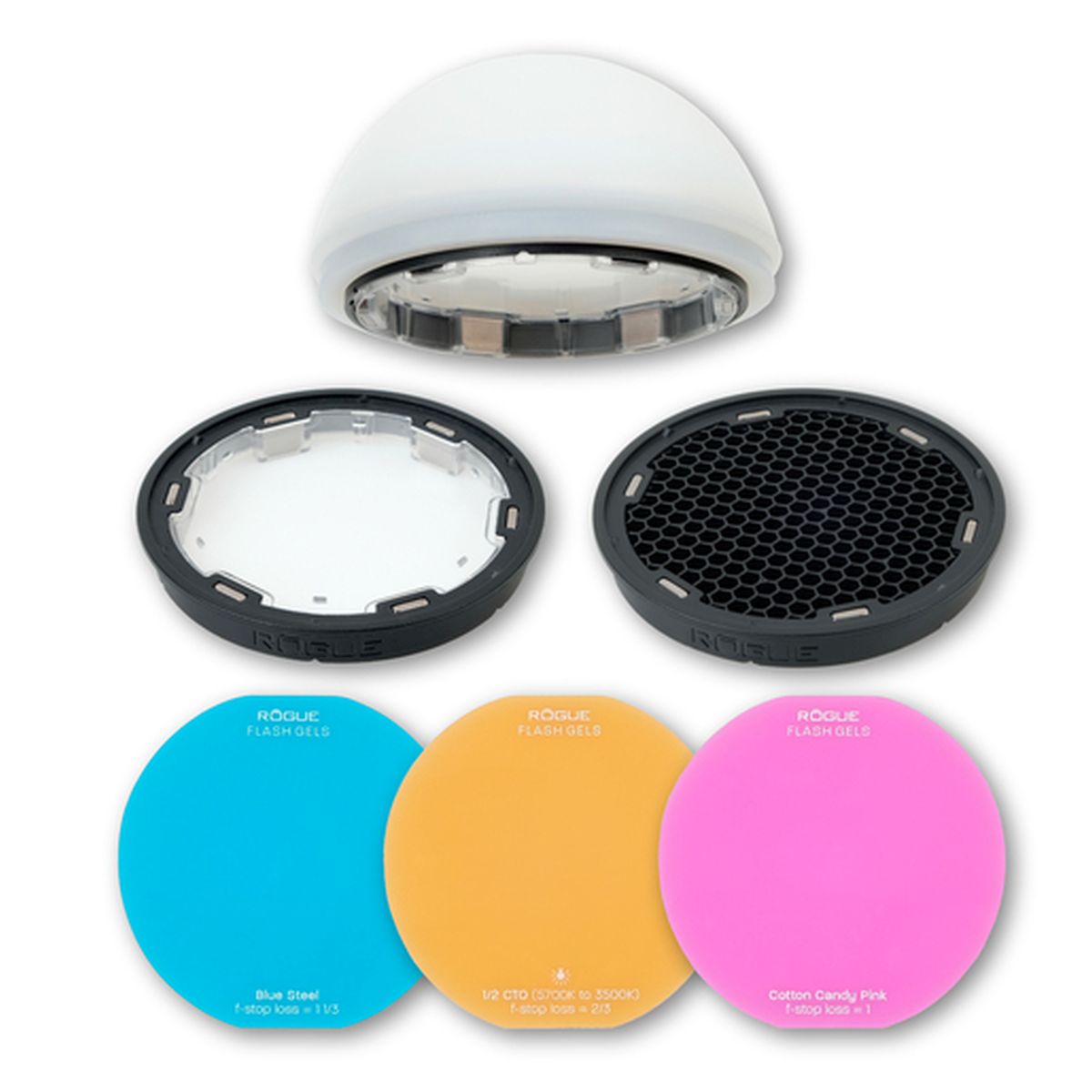 Rogue Round Flash Kit ohne Adapter (Gel Lens, Grid45, Dome + 3 Gel-Farben)